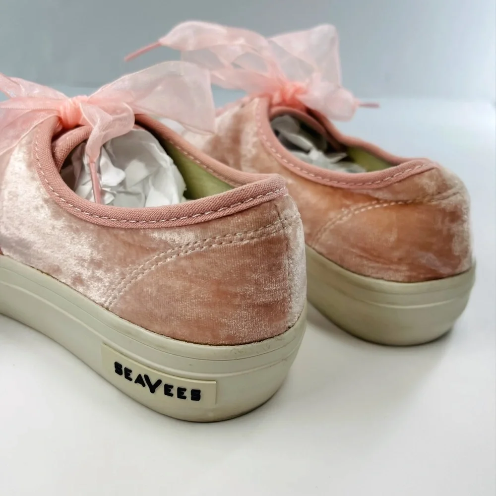 SeaVees for J.Crew Legend Sneakers Pink Velvet with Ribbon Laces LIMITED EDITION